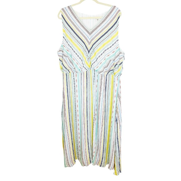 Coldwater Creek Maxi Dress 3X Sleeveless V Neck Stripe Aztec Tribal Southwestern - Picture 2 of 9